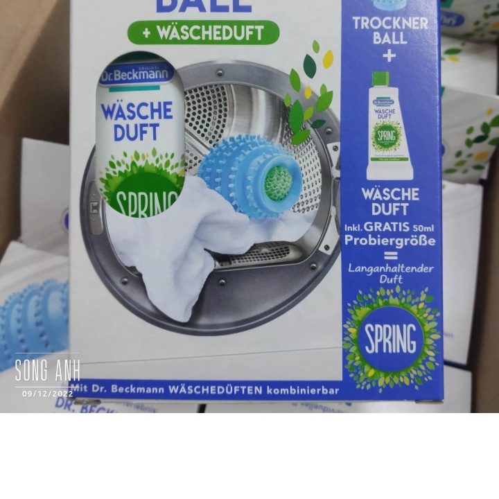 Dr. Beckmann Trockner Ball bóng giặt chống nhăn quần áo kèm nước xả vải đậm đặc, hàng Đức chính hãng