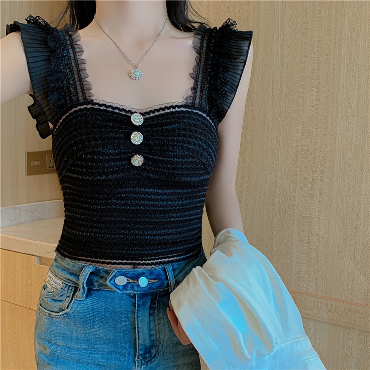 Áo croptop 2 dây cúp ngực đính đá trẻ trung, gợi cảm