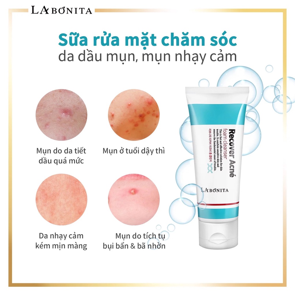 Sữa rửa mặt giảm mụn, phục hồi và dịu da - La Bonita Recover Acne Foam Cleanser 100ml