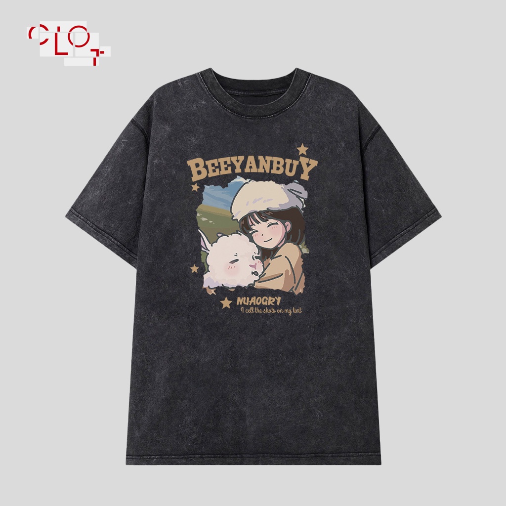 CLOT local brand Áo thun from rộng nữ Nâu xám thời trang nữ vintage tee 100%Cotton