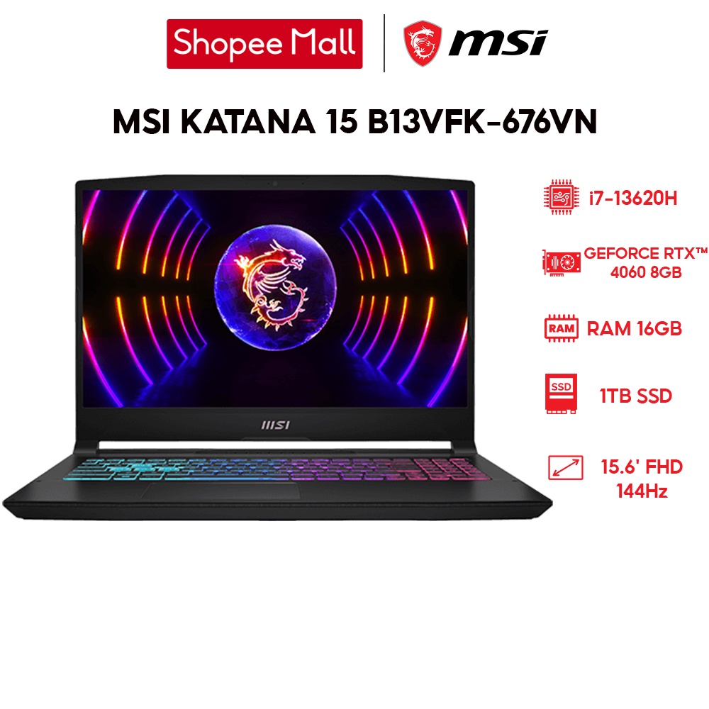 Laptop MSI Katana 15 B13VFK-676VN i7-13620H 16GB 1TB eForce RTX 4060 8GB 15.6' FHD 144Hz