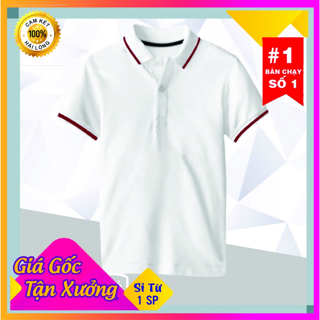 Áo Polo Mè Thể Thao Màu Trắng Sọc Đỏ- Hàng chất lượng cao, Giá Sỉ