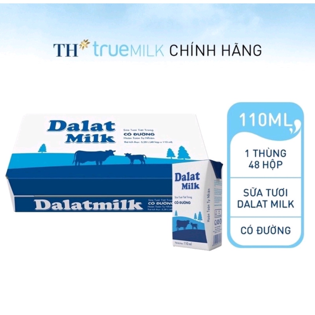 Thùng 48 hộp sữa tươi tiệt trùng ít đường, có đường Dalatmilk 110ml (110ml x 48)