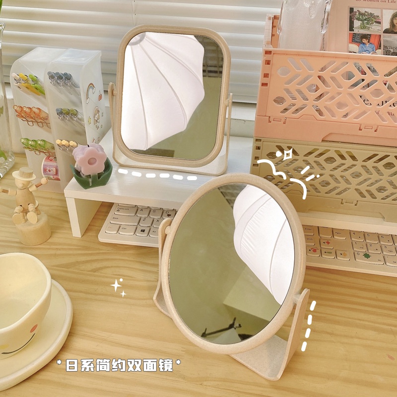 <Tặng Sticker> Gương Trang Điểm Để Bàn Gương Soi Di Động Dày Dặn 2 Mặt Xoay 360 Độ Màu Pastel U220