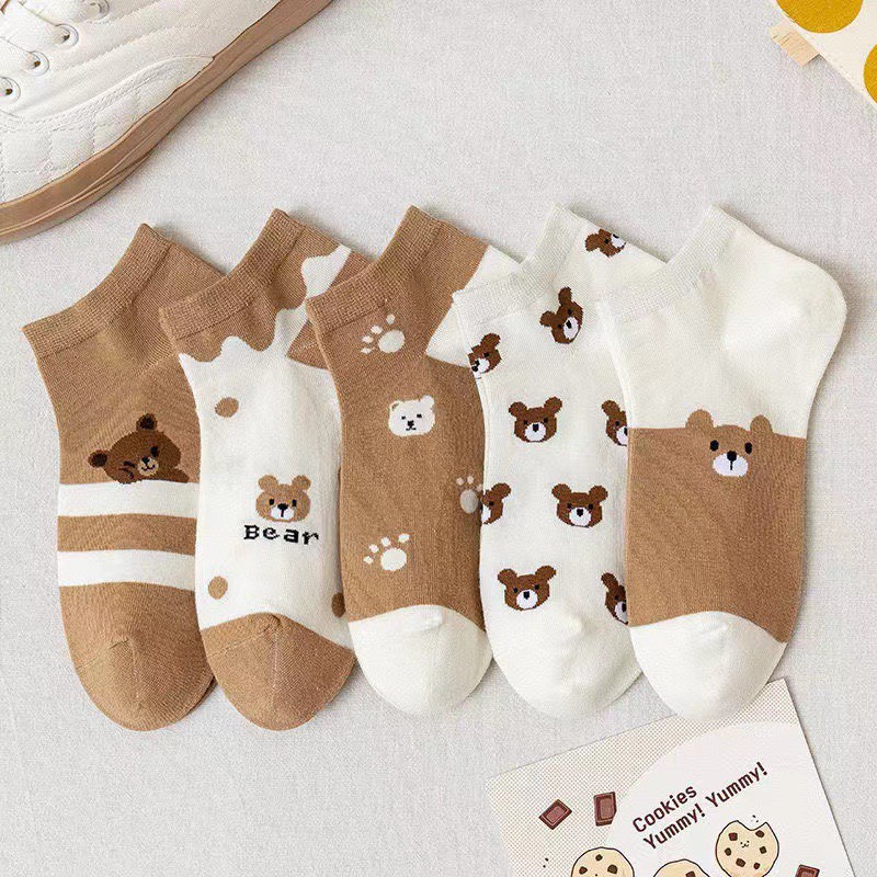 Set 5 đôi Tất Vớ cổ ngắn nữ cotton cute dễ thương nhiều màu phong cách hàn quốc T03 JOLY
