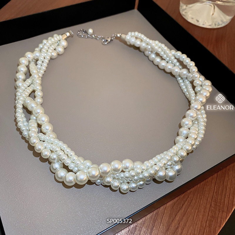 Dây chuyền choker nữ ngọc trai nhân tạo Eleanor Accessories dạng chuỗi đan nhau phụ kiện trang sức sang trọng 5372