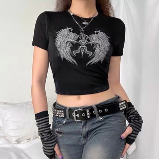 Áo thun croptop in nhũ đôi cánh