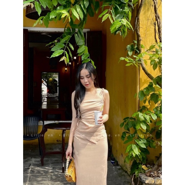 LILLIE | Set váy Beige rút dây eo