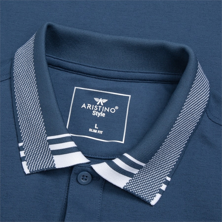 Áo thun polo nam Aristino APS038S3 ngắn tay cổ bẻ dáng slim fit ôm nhẹ màu xanh tím than149 xanh tím than 42 vải cotton