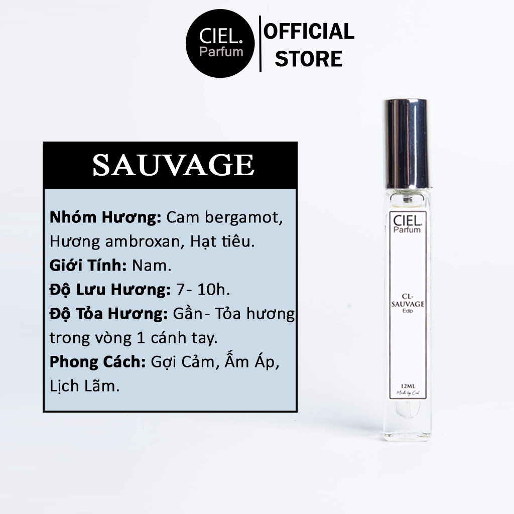 Nước hoa nam Sauvage edp cao cấp chính hãng Ciel Parfum 12ml phong cách quý ông gợi cảm, ấm áp, lịch lãm