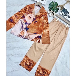 pijama lụa xước hình Cô gái hót hít