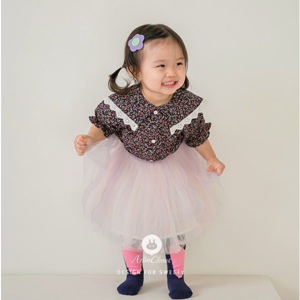 Áo sơmi cộc tay hoa nhí Red Flower cao cấp ARIMCLOSET made in Korea cho bé gái thời trang trẻ em BABYKOREA