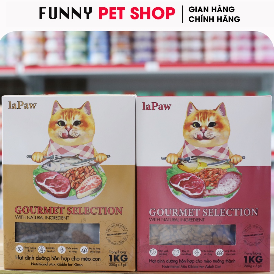 Hạt Dinh Dưỡng Cho Mèo Trưởng Thành LaPaw Gourmet 1Kg - Thức Ăn Cho Mèo Lớn - Funny Pet Shop