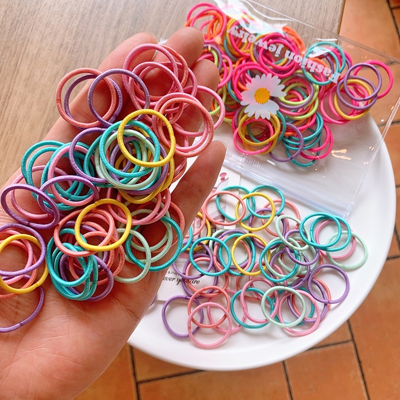 Set 100 Dây Buộc Tóc Thun Nhiều Màu Cho Bé Gái