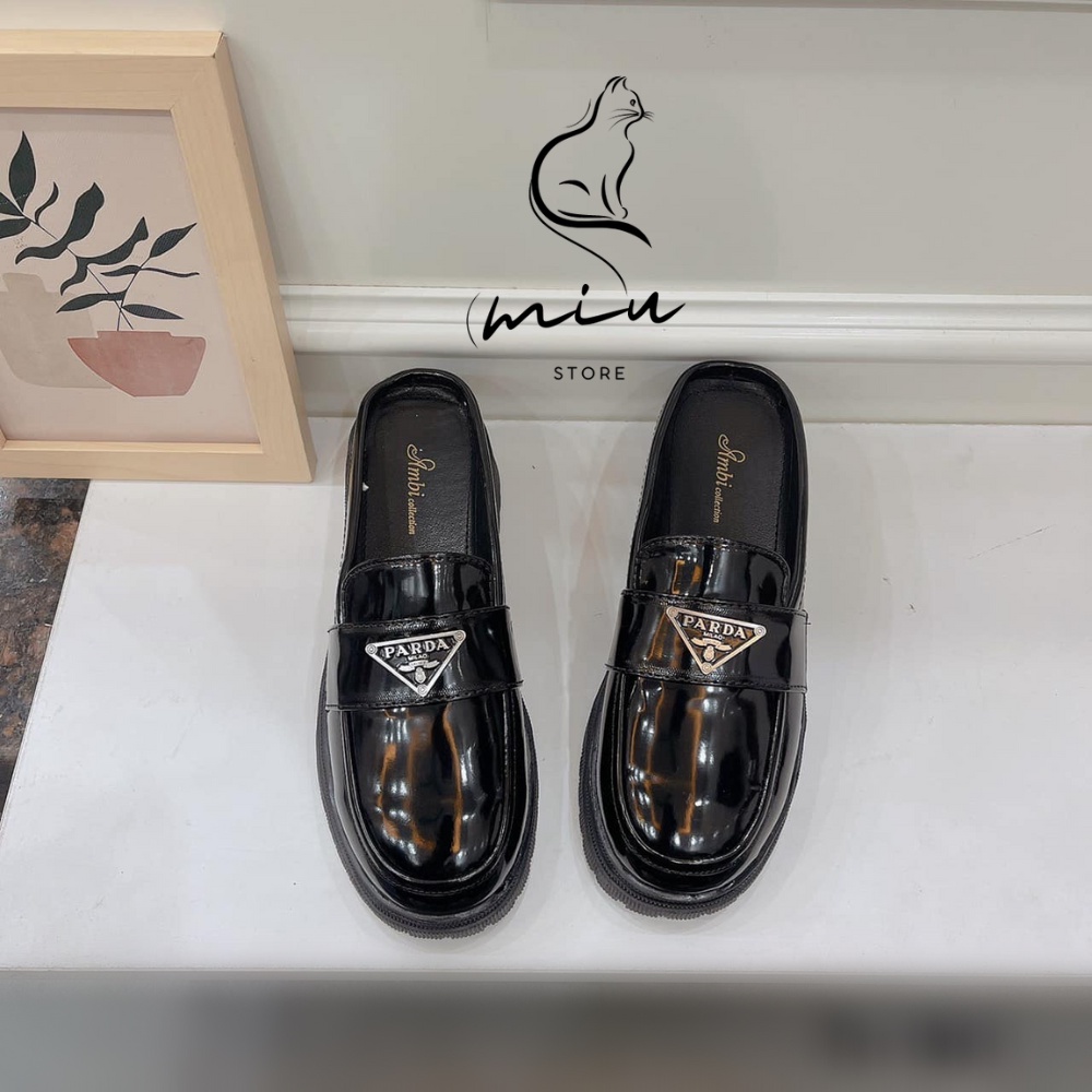 Sục pra.da da bóng gót vuông, sục mũi tròn gót cao, sục mũi tròn đai miu ngang