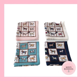 Khăn turban lụa vuông hoạ tiết con ngựa size 70*70cm Khăn bandana làm áo