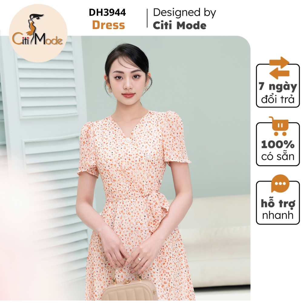 Đầm công sở CITI MODE FASHION thiết kế DÁNG xoè hoa cam nhí phối nơ eo DH3944