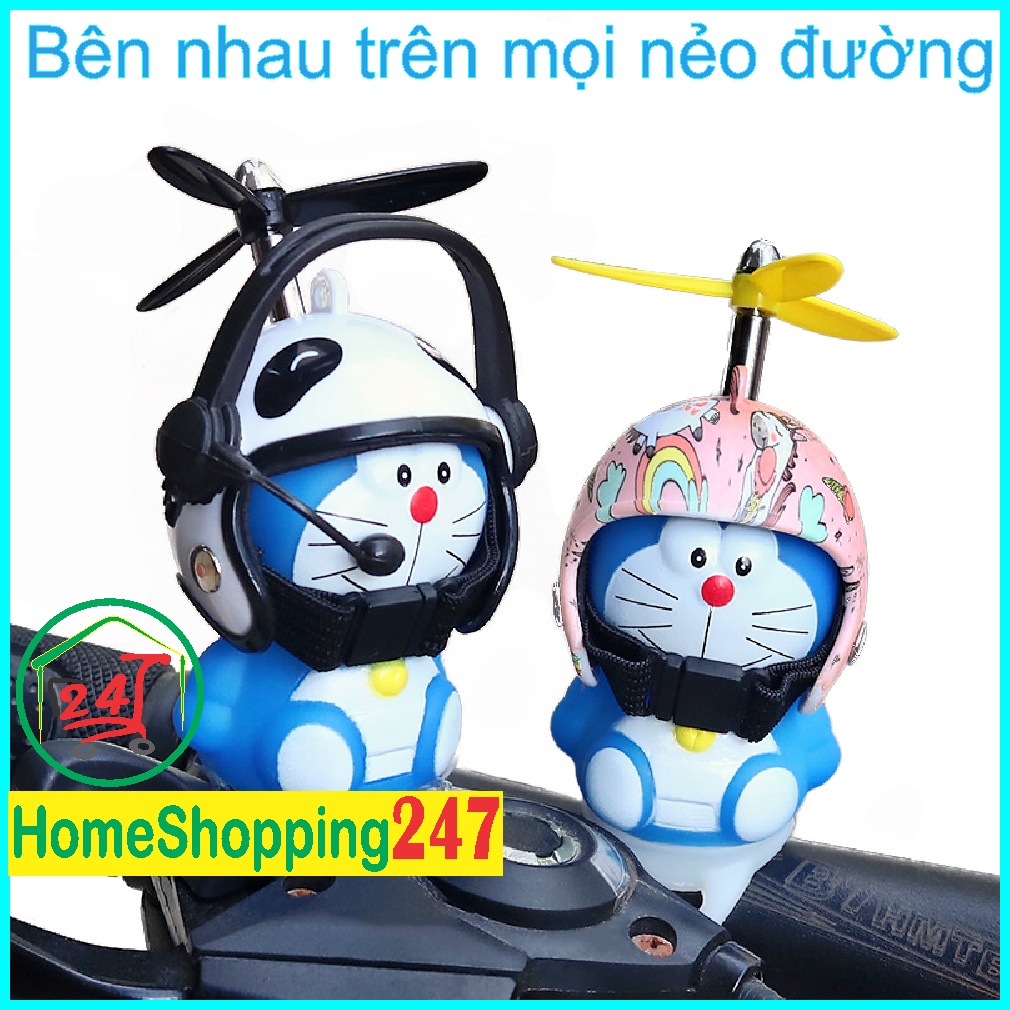 ( Tặng tai nghe) Doremon gắn xe máy, xe đạp, ô tô, mũ bảo hiểm, Doraemon đội mũ bảo hiểm chong chóng, có đèn phát sáng