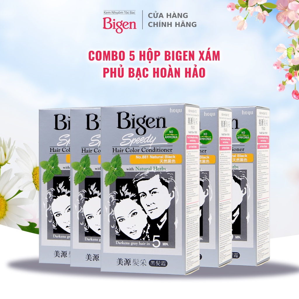 Combo 5 hộp thuốc nhuộm dưỡng tóc phủ bạc dạng kem Bigen Speedy Hair Color Conditioner 80ml/ hộp