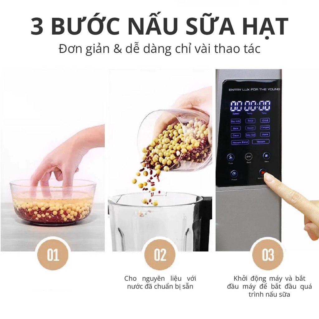 Máy Xay Chân Không nấu sữa hạt Đa Năng Mishio MK307 không cần lọc bã