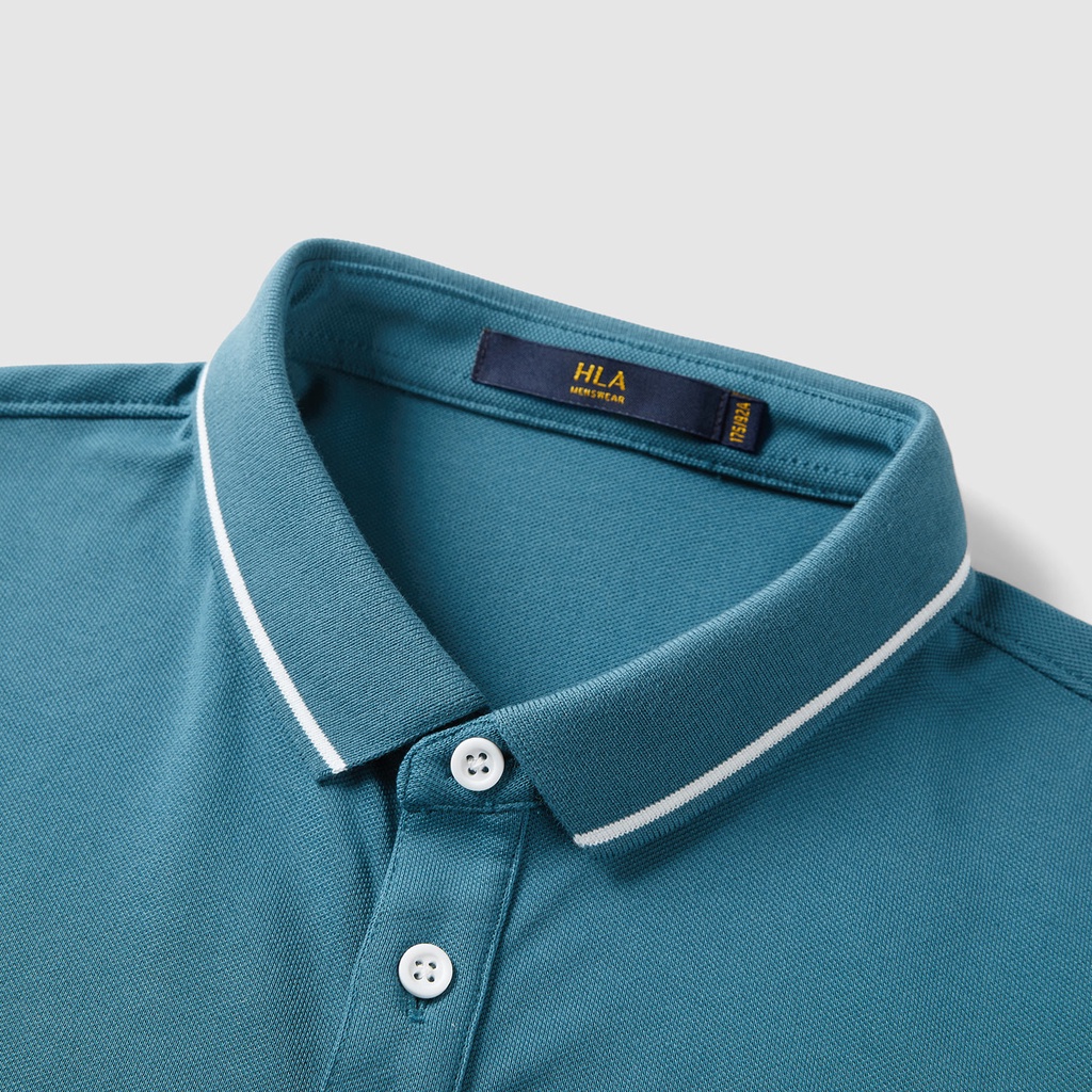 HLA - Áo POLO nam phối viền trắng Vibrant white neck-line blue Polo shirt