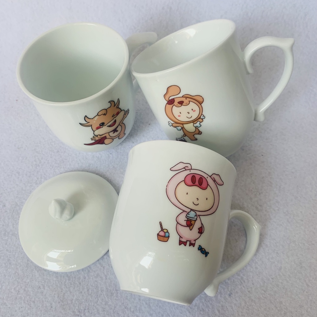 Ly sứ VinaXinh cốc sứ uống nước in hình họa tiết 12 con giáp dễ thương