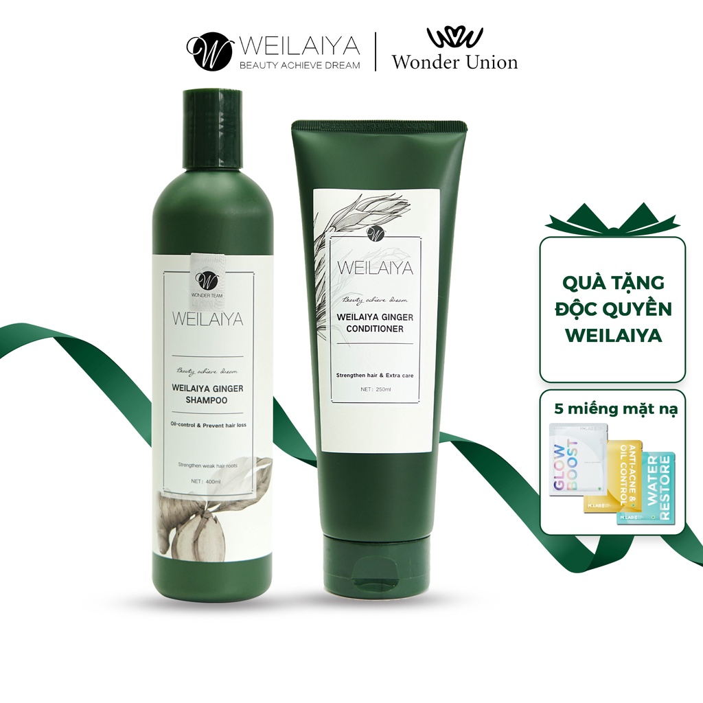 Cặp dầu gội đầu và dầu xả tóc thảo dược Weilaiya gừng trắng giúp ngăn rụng và kích thích mọc tóc