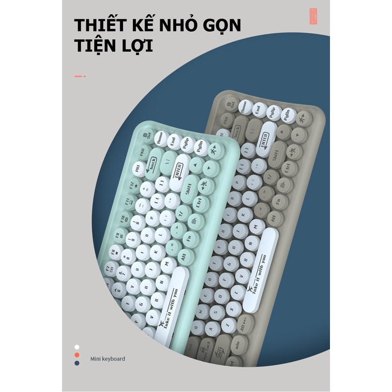 Bộ bàn phím mini 85 phím nút tròn và chuột không dây dùng cho văn phòng - Piggyy