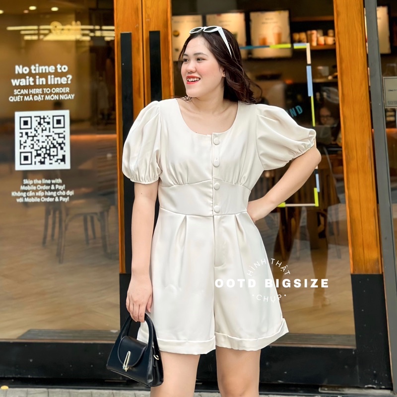 [OOTD BIGSIZE] Jumpsuit bigsize cổ tròn nút bọc lật lai