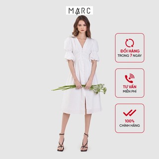Đầm nữ MARC FASHION midi 1 hàng nút ren cổ V TRVH021521