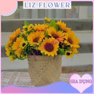 Giỏ Cói Quai Xách Đáy Vuông Kích Thước 13x13 Cm - Giỏ Mây Dùng Trong Cắm Cây Hoa Giả Decor Trang Trí Nhà Cửa