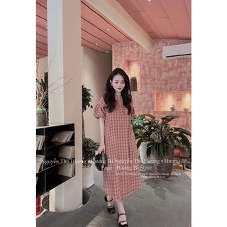 Váy kẻ xuông cúc bọc