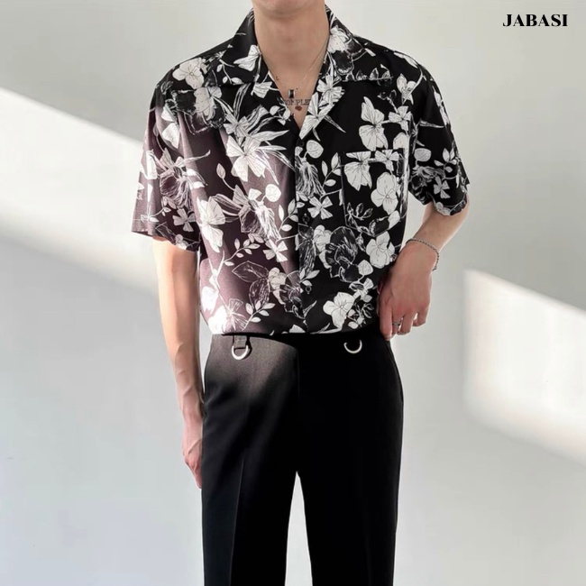 Sơ mi hoạ tiết diamo hoa lá JABASI mã 01 chất liệu cotton thoáng mát