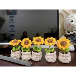 Chậu hoa hướng dương len handmade