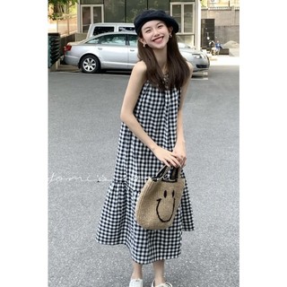 (ORDER) Váy ba lỗ kẻ sọc ca rô đen trắng suông dài xòe đuôi cá điệu đà đáng yêu nhẹ nhàng Hàn Quốc