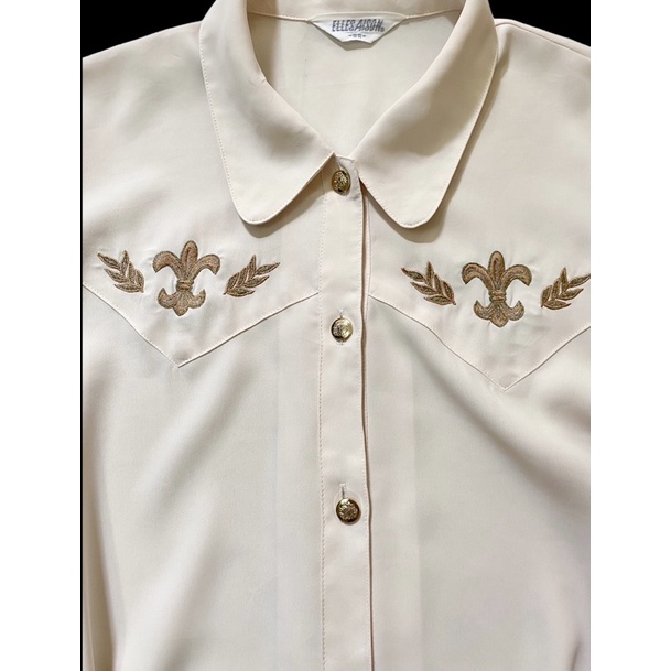 •Áo Sơmi nữ vintage nude tiểu thư họa tiết thêu siêu sang•