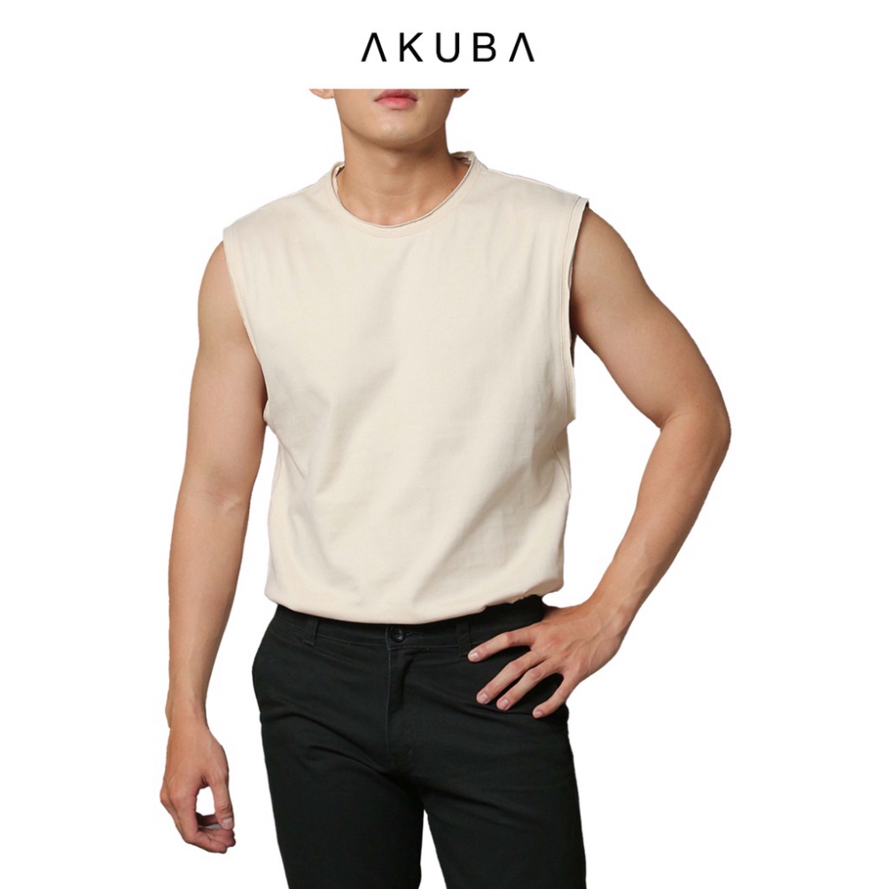 Áo thun tanktop nam AKUBA cổ tròn form oversize, chất liệu single cotton 100% sợi tự nhiên thoáng mát 01J553