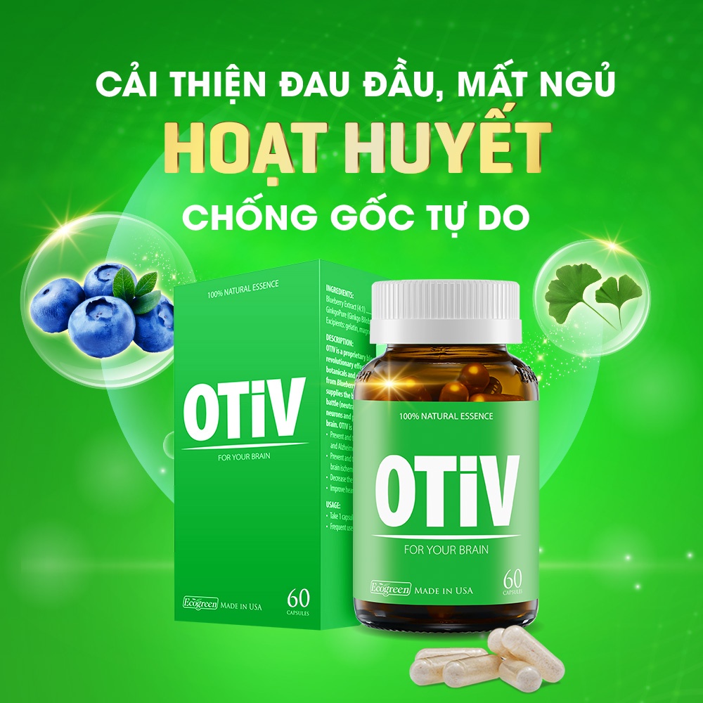 Viên uống OTIV Bổ não - Cải thiện mất ngủ, đau nửa đầu hộp 60 Viên