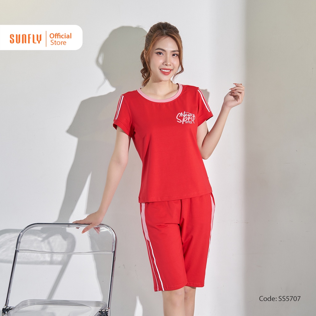 Bộ Đồ Mặc Nhà Thể Thao Nữ Cotton SUNFLY Áo Cộc Quần Ngố SS5707