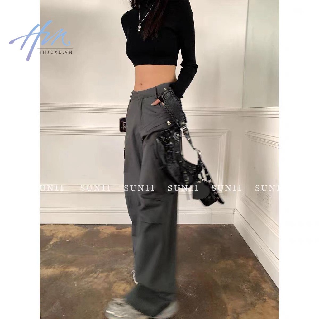 Quần Yếm Lưng Cao Dáng Ôm Màu Xám Đậm Phong Cách Mỹ Thời Trang Mới 2023 Cho Nữ