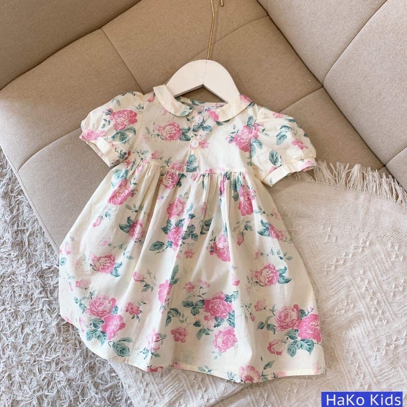 Đầm Hoa Hồng Xinh Cổ Sen Cho Bé Gái