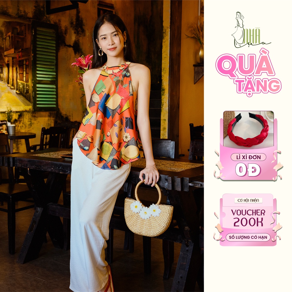 Áo yếm lụa nữ Latin kiểu dáng nàng thơ mùa hè - Sét yếm nữ quần ống suông sang chảnh đi du lịch,đi biển Nhà Lụa YL01