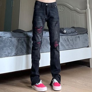 Quần skinny jeans khoá zip D882 màu đen rách gối