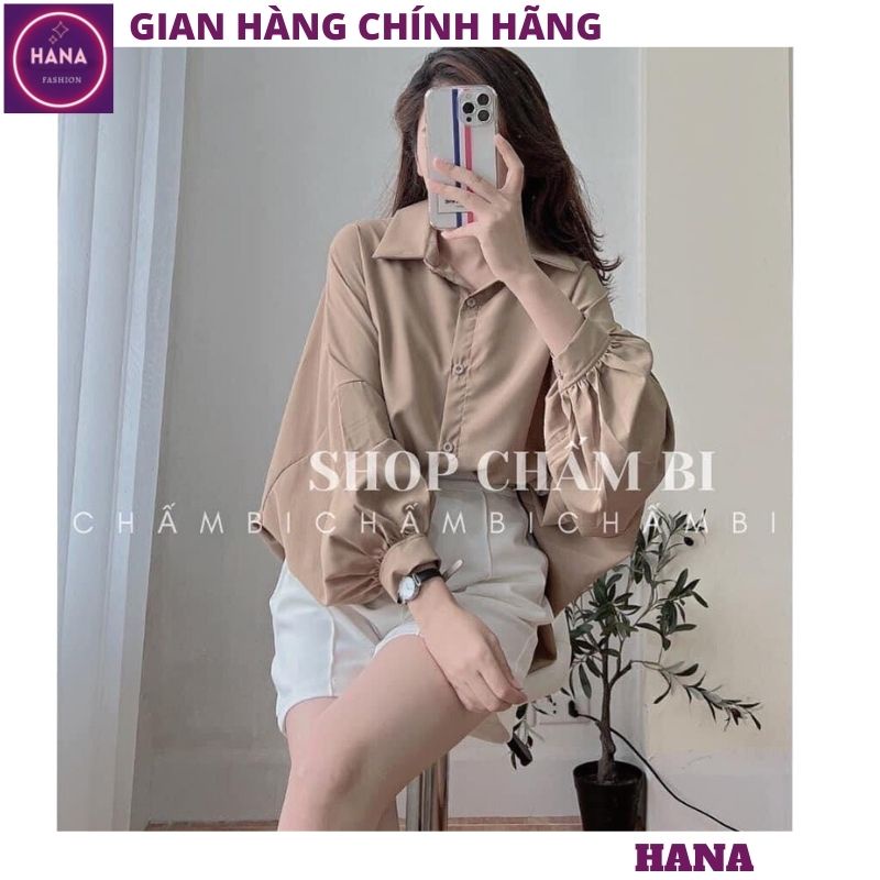 Áo sơ mi tay bồng tiểu thư bánh bèo dễ thương form rộng ulzzang, Áo sơ mi trơn hàn quốc đơn giản mix đồ cực đẹp - HANA