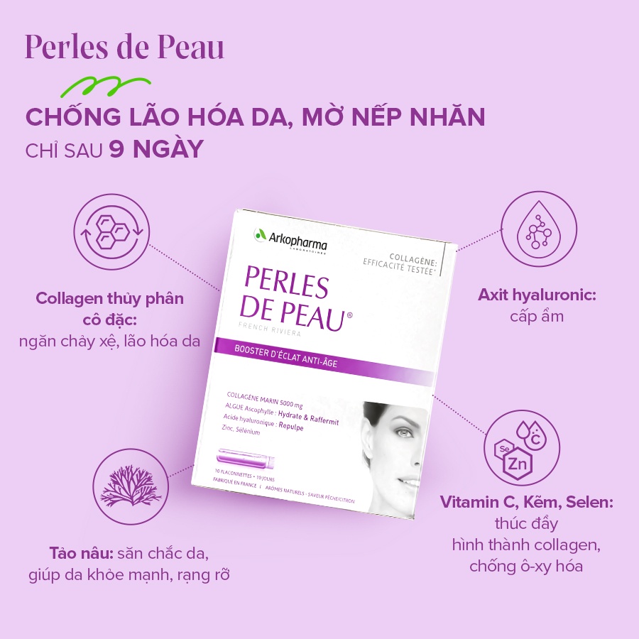 Collagen dạng nước Arkopharma Collagen Perles De Peau Booster hỗ trợ chống lão hóa và làm đẹp da (250ml)