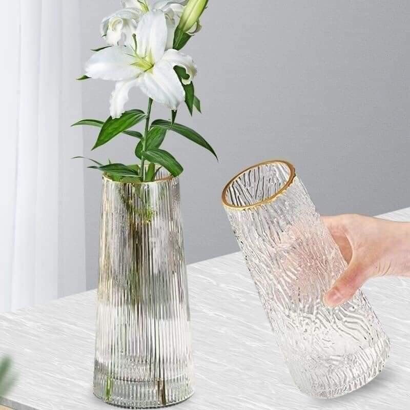 LỌ HOA THUỶ TINH VIỀN VÀNG SIZE 22Cm