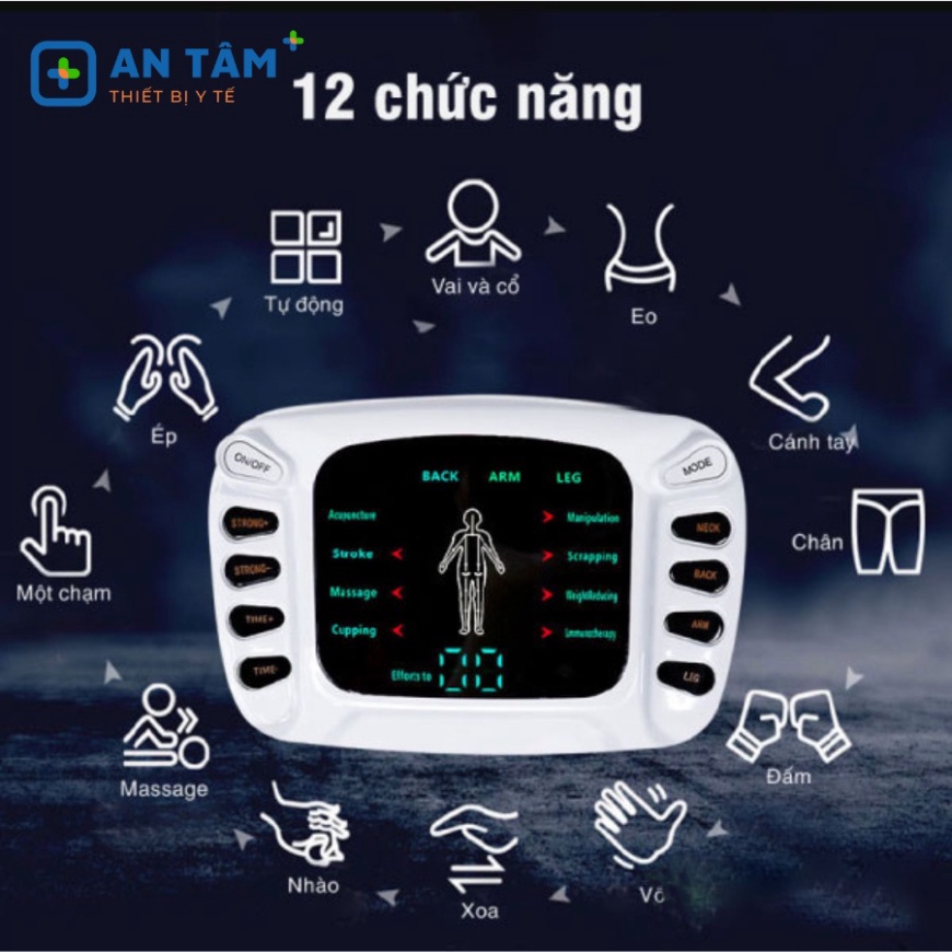 Máy massage xung điện 8 miếng dán YTK-309B, máy mát xa xung điện 8 chế độ massage 15 cường độ xung điện