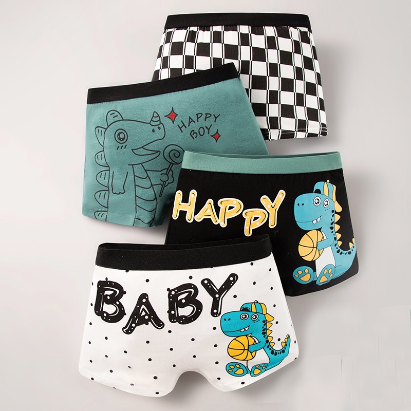 SET 4 Quần sịp bé trai boxer vải cotton và thun co dãn mềm mát hoạ tiết hoạt hình ngộ nghĩng  (Sip 1018 )