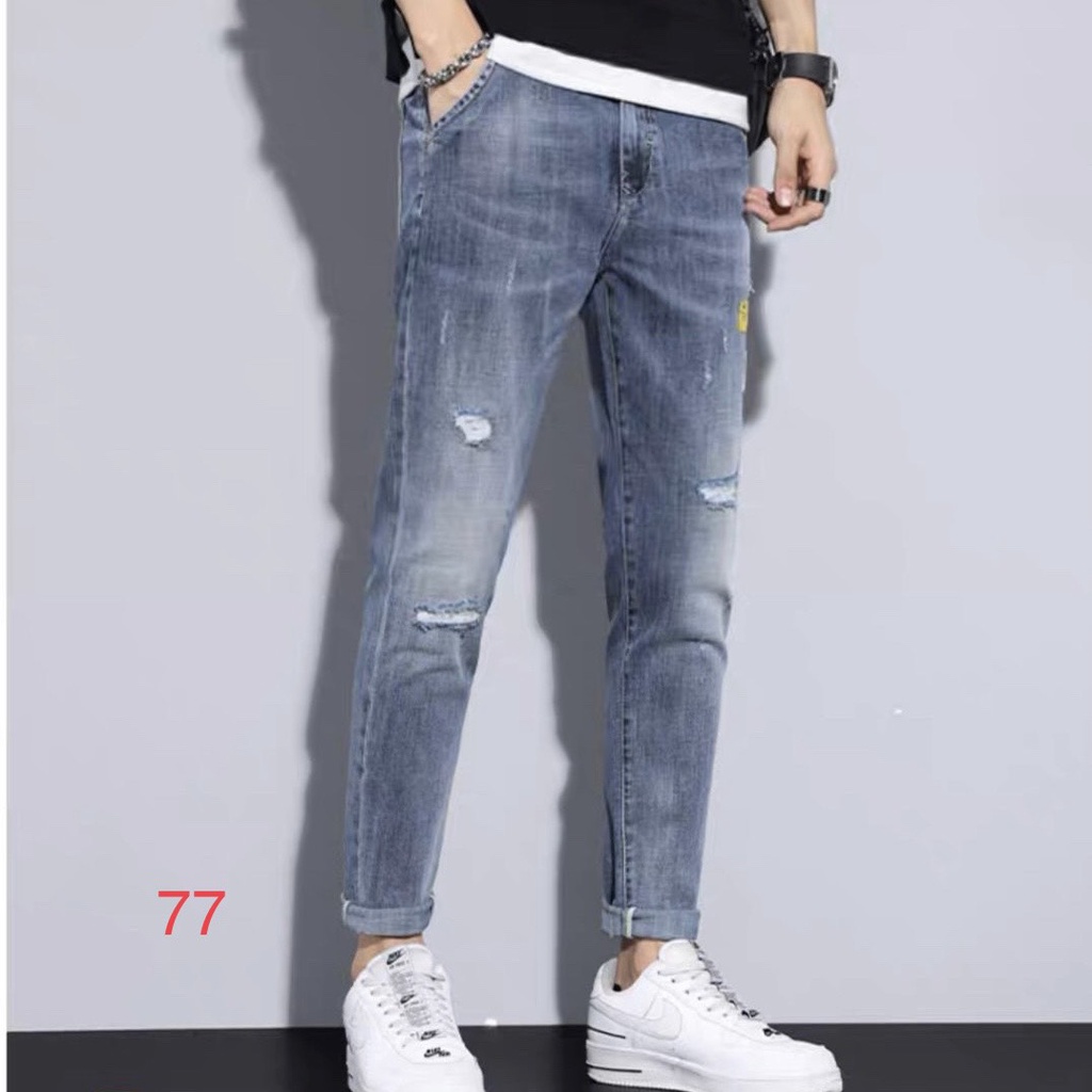 Quần Jean Nam Dài Mẫu Rách Xước Nhẹ Phong Cách Trẻ Trung Năng Động MS77