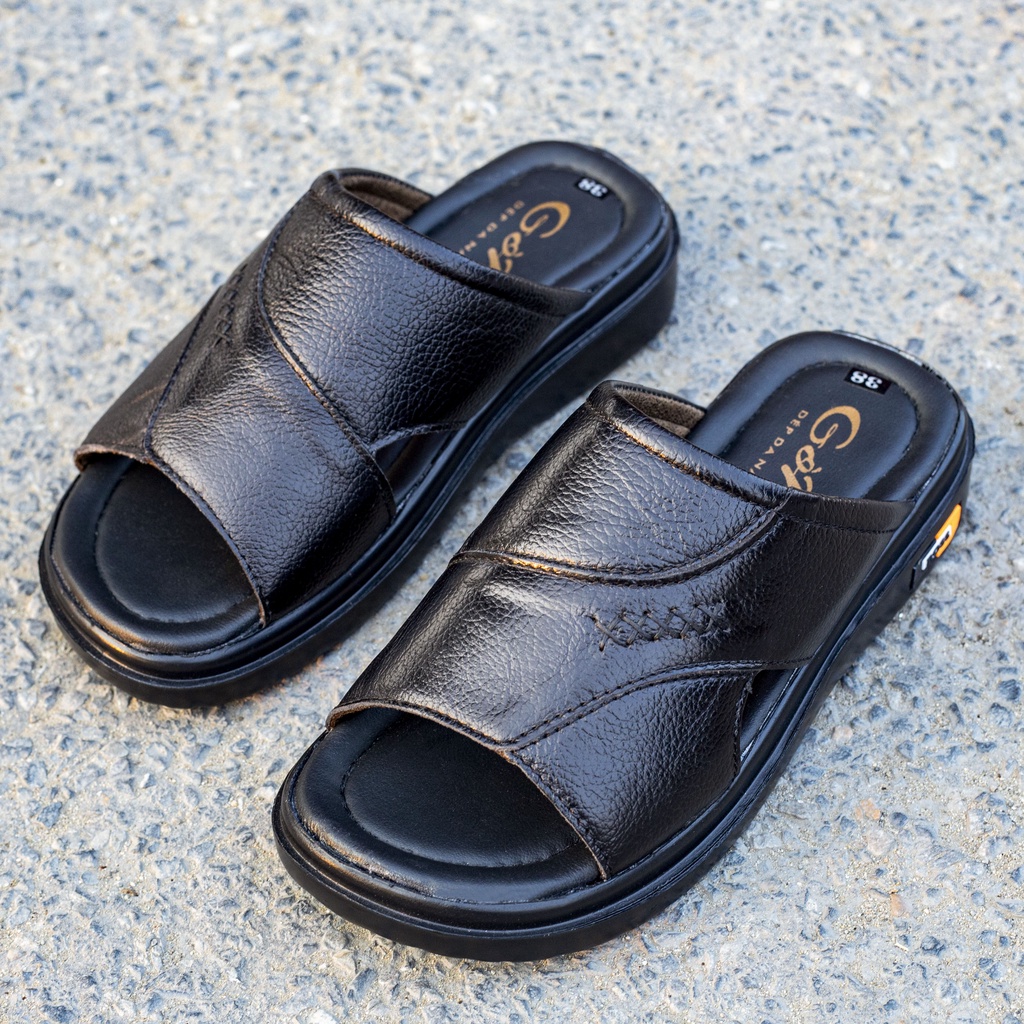 Dép nam quai ngang da bò thật khâu chỉ chắc chắn , siêu nhẹ chân , Gòm Q